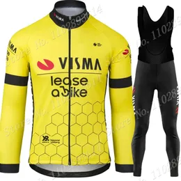 Winter Team Jumbo Visma 2024 Lease A Bike Trilogy Radtrikot Set Herren Kleidung Langarm-Shirt Anzug Hose Lätzchen MTB Ropa 240131