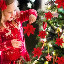 크리스마스 장식 실버 꽃 반짝이는 꽃 장식품 12 크리스마스 나무 화환 파티를위한 반짝이는 DIY