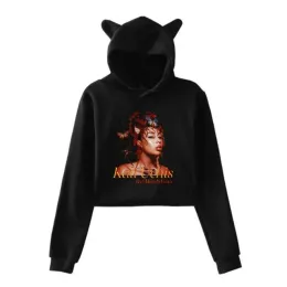 Kali Uchis Red Moon i Venus Crop Top Hoodie Women Streetwear Hip Hop Kawaii Cat Ear Harajuku Croped Sweatshirt Sudaderas Mujer