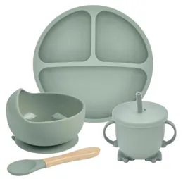 4 pçs conjunto de colher de placa de silicone do bebê conjunto de alimentação do bebê tigela de silicone pratos do bebê bpa silicone utensílios de mesa portáteis para crianças 222839373504549