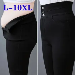 여성 운동 푸시 업 레깅스 플러스 8xL 9xL 10XL 슬림 레깅스 하이 허리 제깅 버튼 연필 바지 Mujer Long Pant 240201