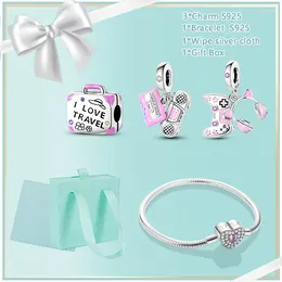 Lösa ädelstenar Disay 6/PC 925 Sterling Silver Heart Series Family Girls Tree of Life Armband Charms Set With Green Box for Women Gift