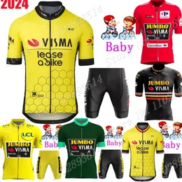 Kids Visma 임대 자전거 팀 2024 Maillot Enfant Trilogy Cycling Jersey Set Boys Girls Clothing Children Suitmtb 240131