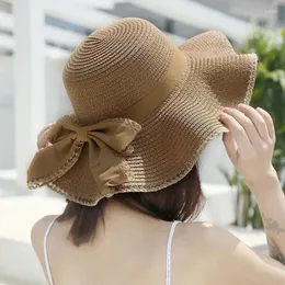 Wide Brim Hats Bucket Hats Wide Brim Hats Spring And Summer Womens Sun Straw Hat Shaded Big Bamboo Bowknot Ladies Fashion Fisherman Outdoor 2024