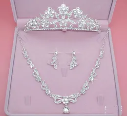 Beautiful Bridal Jewelry Set Three Piece Crown Earring Necklace Jewelry Bling Bling Wedding Accessories Cheap Ladies Party Ac9424178
