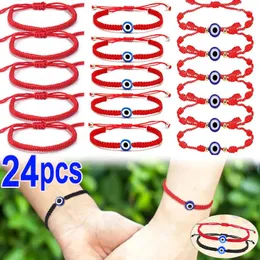 Charm-Armbänder, 2/24 Stück, 7 Knoten, handgefertigt, geflochten, blau, böser Blick, rotes Armband, Damen und Herren, Schnur, verstellbar, Freundschaftspaar-Schmuck