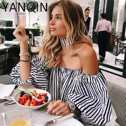 Spring Elegant Floral Tops Plain Blue Off the Shoulder Elegant Sexy Shirts Women Tops Summer Blouse with Choker Y117 240202