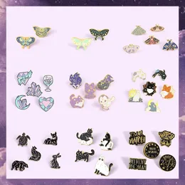 Brooches Witch Enamel Pin Set Purple Crystal Crescent Moon Triple Goddess Black Dark Badges Gothic Witchcraft Jewelry Wholesale