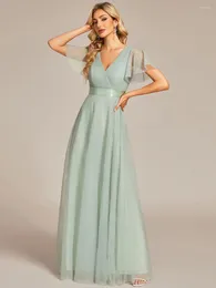 Vestidos de festa de luxo mãe da noiva vestido feminino com decote em v até o chão 2024 sexy chiffon hortelã verde dama de honra