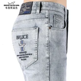 Jeans masculinos de inverno estiramento moda casual super qualidade bordado perna reta 99% algodão solto tamanho grande 42 bruce shark 240119