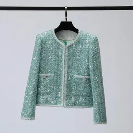 Женские куртки, тканое твидовое пальто, осенне-зимняя модная короткая высококачественная куртка с пайетками и небольшим ароматом, с длинным рукавом, элегантная куртка C30
