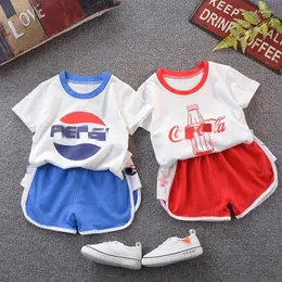 Clothing Sets 2024 Children's Cotton Summer Short Sleeve Set 0-6 Years Old Coke Pattern Shorts