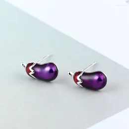 Stud Earrings Trendy Silver Color Purple Eggplant Enamel Cute Simple For Women Girl Gift Fashion Jewelry Dropship Wholesale
