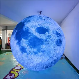6mD (20 pés) com soprador atacado pendurado inflável inflável planeta lua balão inflável com faixa de LED e soprador para decoração de palco de teto de boate