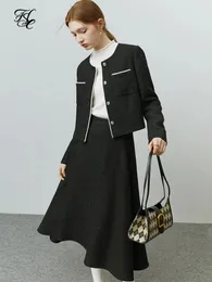 FSLE Temperament Blend Tweed Women Twopiece Suit Winter Design Sense Elegant Vintage Office Lady Highend Female Set 240202