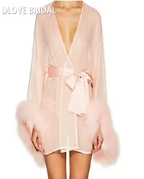 Короткое розовое свадебное платье с отделкой марабу на поясе на рукаве, короткое сексуальное ночное платье, пижама8233170