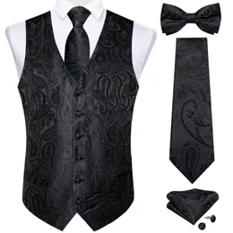Erkekler Siyah Paisley Ve Bewtie Bowtie Cep Square Cufflinks Elbise Set Klasik 5 PCS Business Weistcoat Man için 240125