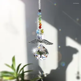 Trädgårdsdekorationer HD Crystal Guardian Angel Suncatcher med 30mm Ball Prism Rainbow Maker Window Hanging Ornament bil charm för baksikt