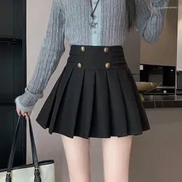 Skirts Y2k Pleated Mini Women Double Breasted High Waist School Female Autumn Retro A-Line Jupe Harajuku Skirt T751