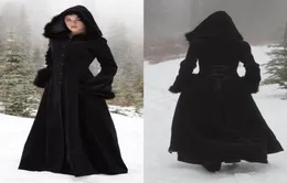 2018 New Fur Hallowmas Hooded Cloaks Winter Wedding Capes Wicca Robe Warm Coats花嫁ジャケットクリスマスブラックイベントアクセサリー5648209235