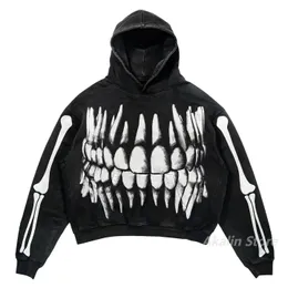 Överdimensionerade skalle tryck hoodies kvinnor harajuku streetwear män toppar träning män par tröja goth y2k kläder män kläder 240126