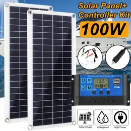100W لوحة شمسية مجموعة Dual 12V USB مع 30A /60A /100A وحدة تحكم الخلايا الشمسية poly الخلايا الشمسية لليخوت السيارة شاحن البطارية RV شاحن 240124