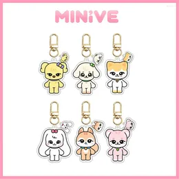 Keychains KPOP 1PCS IVE MINiVE Cartoon Character Keychain Keyring Bag Accessories Yujin Gaeul Wonyoung LIZ Rei Leeseo Gift Collection