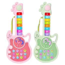 Guitarra elétrica música brinquedos botão brilhante design instrumentos musicais portáteis eletrônicos educação precoce aprendizagem presentes para crianças 240131