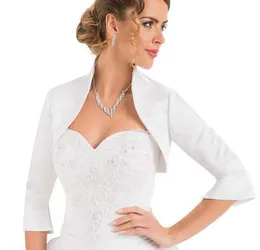 Design simples 34 manga WholeRetail Jaqueta de cetim branco da noiva 100 Bolero de casamento de boa qualidade 7471103