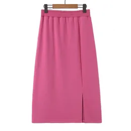 Herbst Gute Qualität Kleidung Damen Röcke Plus Größe Design Casual Rosa Schlitz Elastische Hohe Taille Wadenlangen Böden Kurve 240130