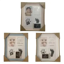 born Hand and Foot Print Ornaments 12 Months Po Frame with Craft Ink Pad Home Decoration Baby Kids Birthday Gift 240125