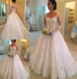 Design exclusivo manga comprida vestidos de casamento de renda plus size botão traseiro apliques colher pescoço Aline vintage country casamento nupcial go6764958