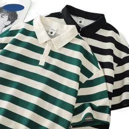 Striped Short Sleeve POLO Shirt Mens Summer Polo Tshirt Casual Half Top Korean Clothing 240301