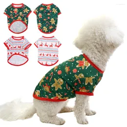 Dog Apparel Christmas Cartoon Pet Shirts Small Medium Dogs Xmas Vests Cute Elk Gingerbread Man Printed Clothes Puppy Kitten Holiday Costumes