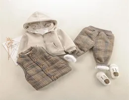 Winter Toddler Outfits for Baby Boys Warm Kids 3pcs Set Hooded Coat Plaid Pants Plaid Vest Children Kids Clothes Set 12M5T T200708664153