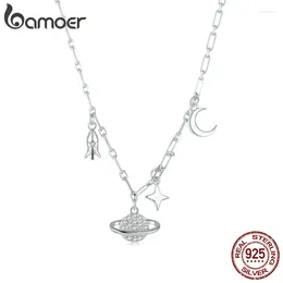 Hängen Bamoer 925 Sterling Silver Starry Sky Pendant Necklace Star and Planet Choker for Women Gift Zircon Fine Jewelry BSN292