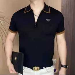 Erkek Polos Tasarımcısı Yüksek kaliteli yaz fermuarlı polo gömlek Prads Marka Çizgili Baskı Gömlek Erkekler Sokak Giyim Gündelik Kısa Kol T-Shirt Tasarımcı Top 88E