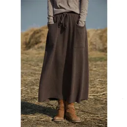 Autumn and Winter Style Double pocket Retro Foreign Style Artistic Style Versatile Womens Skirt 240202