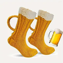 Мужские носки с 3D принтом, вязаные, с мультяшным пивом, в полоску, новинка, теплая кружка с ручкой для зимнего, рождественского подарка