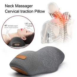 Massageador de pescoço elétrico travesseiro cervical aquecimento vibração massagem volta tração relaxar coluna apoio alongamento alívio da dor 240118