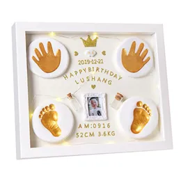 Baby Po Frame 100 Day Full Moon Gift Handprint Footprint Imprint Kit Souvenirs born DIY Pad Picture LED 240125