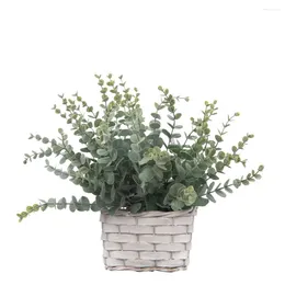 Flores decorativas 10 pçs folhas de eucalipto artificial verde decorações de natal plantas falsas bolo decoração para casa casamento diy grinalda atacado