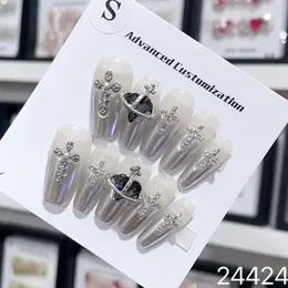 Prensa punk artesanal em unhas y2k metálico 3d design adesivo reutilizável unhas falsas com gule arte de unhas acrílicas artificiais para meninas 240129