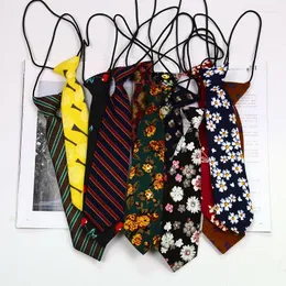 Bow Ties 6CM Floral Lazy-tie Rubber Band Neckties For Women College Girls Shirt Uniform Neckwear Korean Style Narrow Knot Free Small