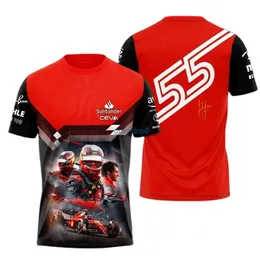 Męskie koszulki męskie Summer krótki rękaw 3D Druk F1 T-shirt Diver 16 Leclerc 55 Sainz Loose O-Neck Oddychający odzież Styl uliczny Zrd9