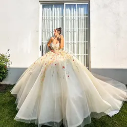 반짝이 아이보리 Quinceanera 드레스 어깨에서 드레스 멕시코 아플리케 레이스 구슬 tull 달콤한 15 드레스 생일 파티 멍청이 멍청이 para xv