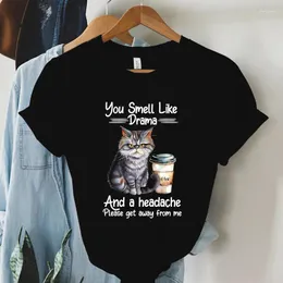 Frauen T Shirts Kaffee Katze Shirt Mode Casual Tee Weibliche Schwarz Grafik Parodie Frauen Kleidung High Street Camiseta Mujer