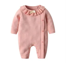 Retail girls new style pink lovely rompers baby long sleeve ruffle ONeck onepiece springautumn fashion clothes26218393575