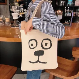 Shopping Bags White Animal Face Single Shoulder Canvas Bag Women Large Capacity Tote Foldable Cotton