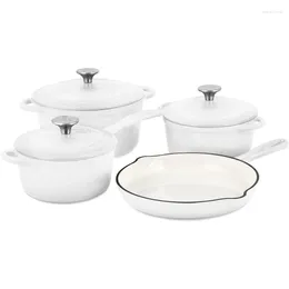 Conjuntos de panelas Conjunto de ferro fundido esmaltado de 7 peças antiaderente;Frigideira 10,25/'' 2QT Panela 2,25QT Forno Holandês 4,75QT